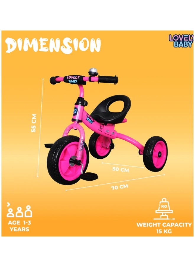 DAT Kids Tricycle 3-Wheel Toddler Bike with Bell, Steel Frame & EVA Wheels, Pink, Age 1–3 Years, 15 kg Capacity (70 x 50 x 55 cm) - Image 3